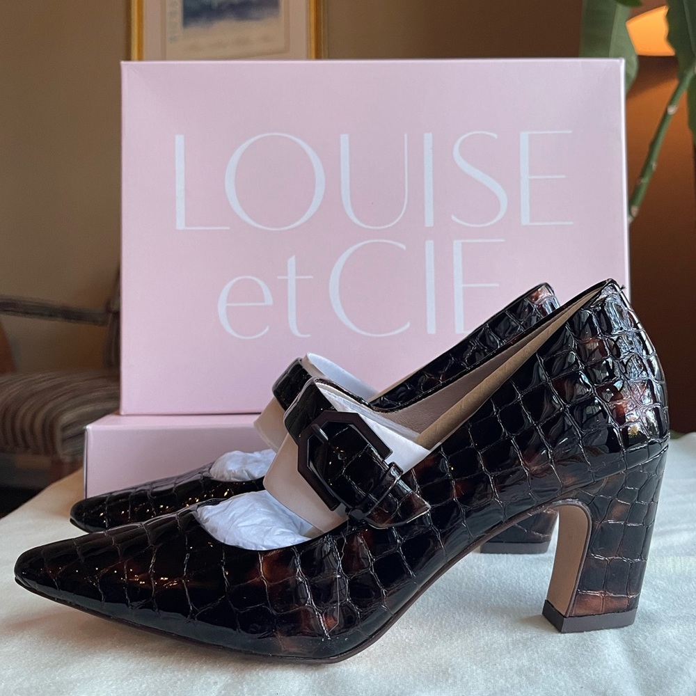 Louise et Cie heels NEW!! Brown Black crocodile leather patent Size 5.5